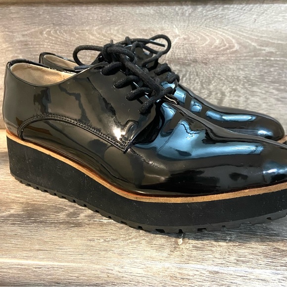 ALDO Louirede Black Women Oxford Shoes Lace-Up  1.25 Platform Wedge Heel - Picture 1 of 13